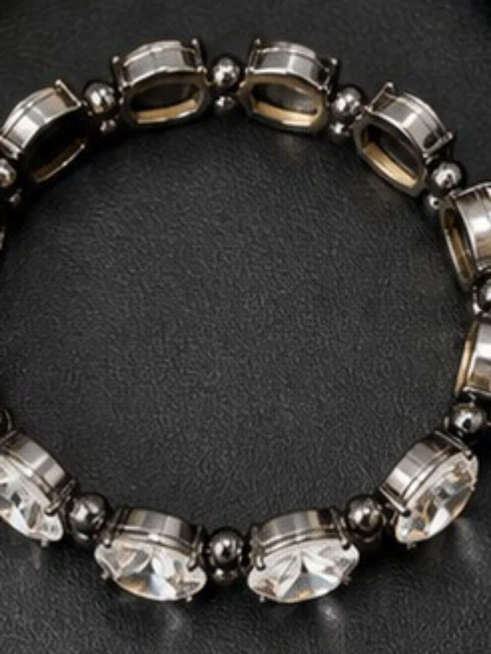 Statement Clear Glass Rhinestone Stretch Bracelet Gunmetal Sparkle
